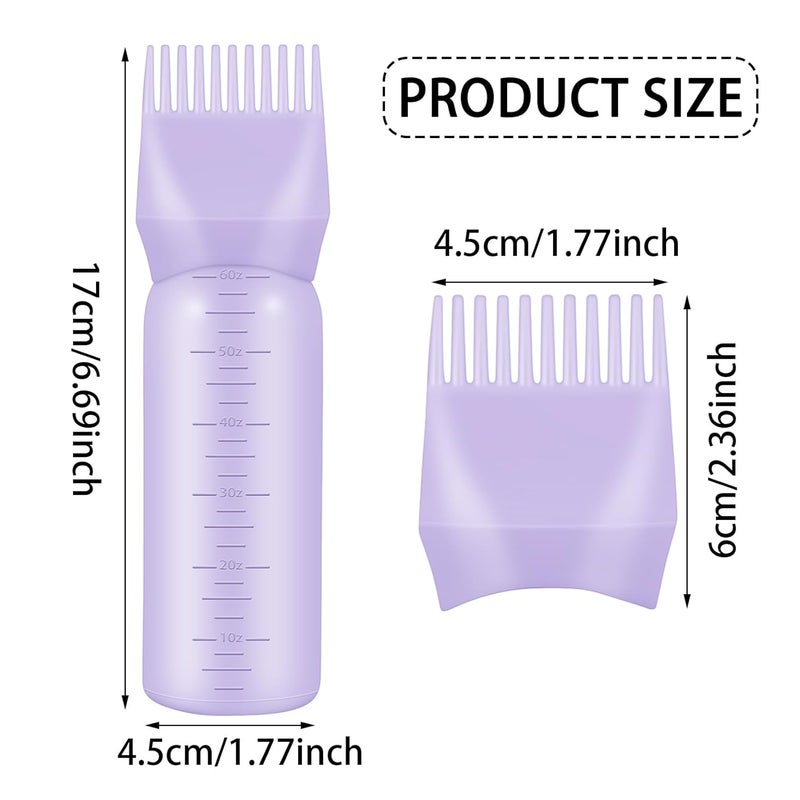 ONLYFU 4Pcs Root Comb Applicator Bottle, 6 Ounce Hair Dye Bottles with Comb and Graduated Scale Plastic Hair Oil Brush for Hair Care and Color, Purple - Image 2